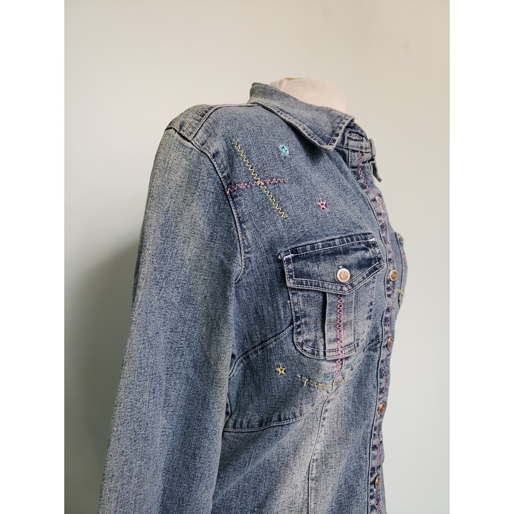 VTG Paco Jeans Denim Jacket Women XL Embroidered Stretch Retro Y2K Deadstock NWT - Picture 9 of 13